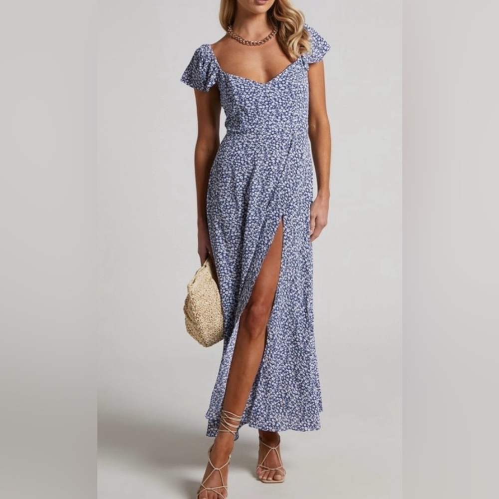 Showpo Donissa Blue Floral Midi Dress